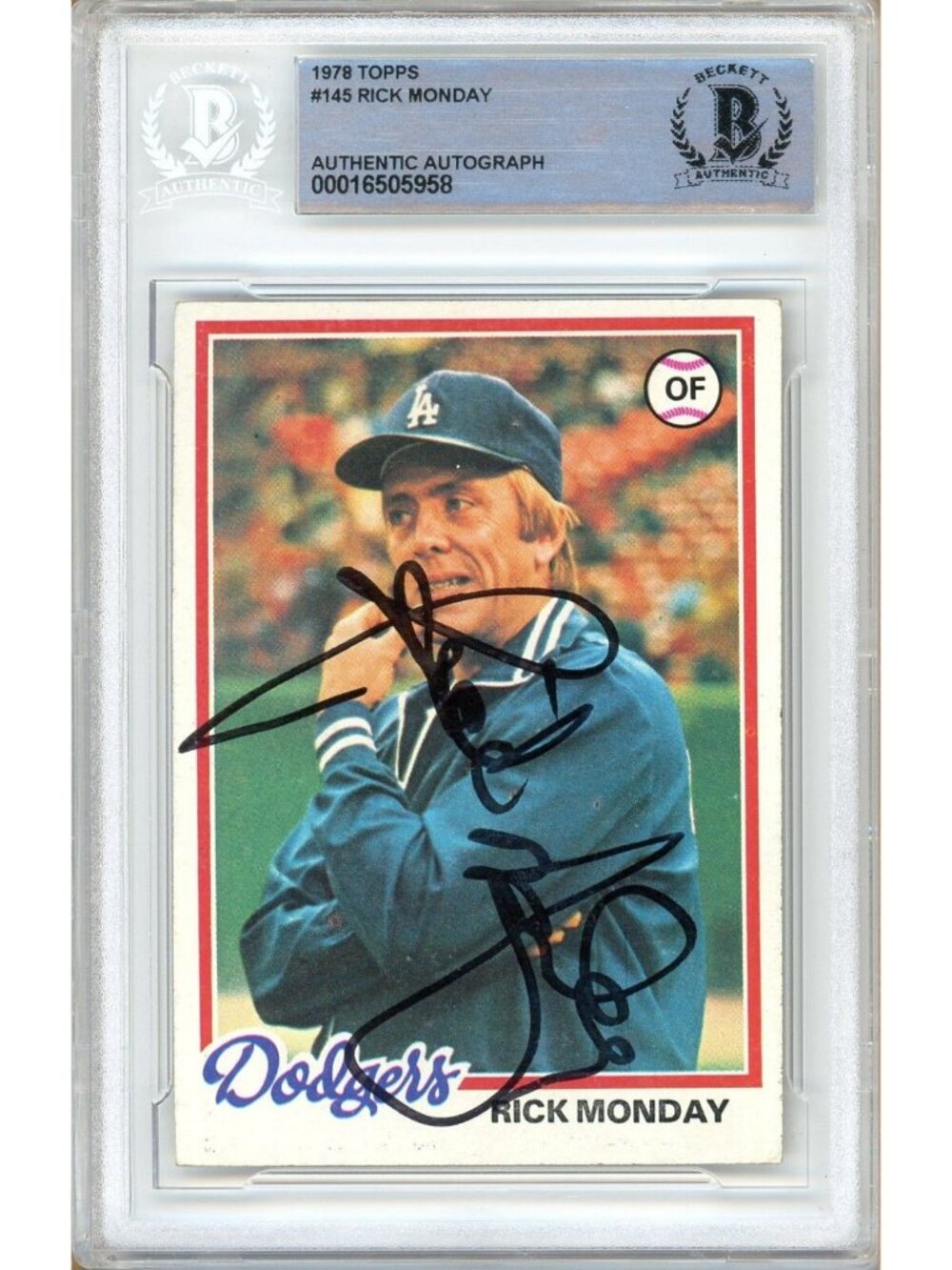 Rick Monday Signed 1978 Topps #145 Los Angeles Dodgers Beckett BAS Slab MLB Auto